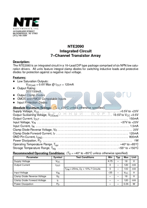 NTE2090 datasheet - Integrated Circuit 7-Channel Transistor Array