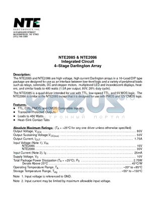 NTE2085 datasheet - Integrated Circuit 4-Stage Darlington Array