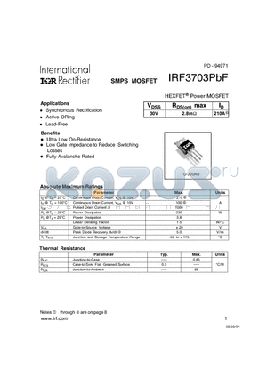 IRF3703PBF datasheet - SMPS MOSFET