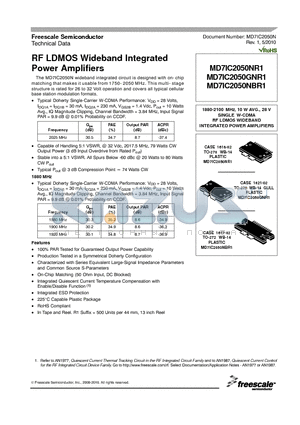 MD7IC2050NBR1 datasheet - RF LDMOS Wideband Integrated Power Amplifiers