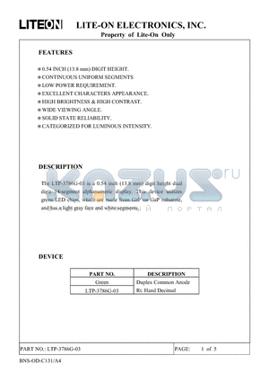 LTP-3786G-03 datasheet - Duplex Common Anode Rt Hand Decimal