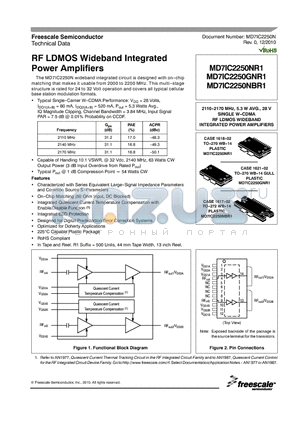 MD7IC2250GNR1 datasheet - RF LDMOS Wideband Integrated Power Amplifiers