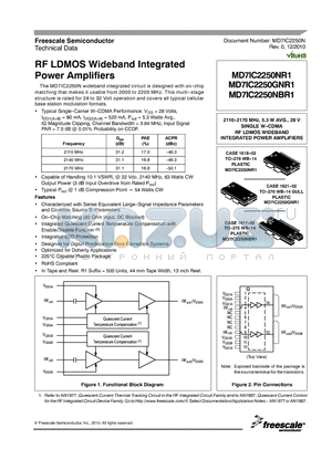 MD7IC2250NR1 datasheet - RF LDMOS Wideband Integrated Power Amplifiers