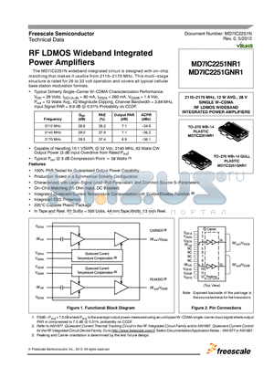 MD7IC2251GNR1 datasheet - RF LDMOS Wideband Integrated Power Amplifiers