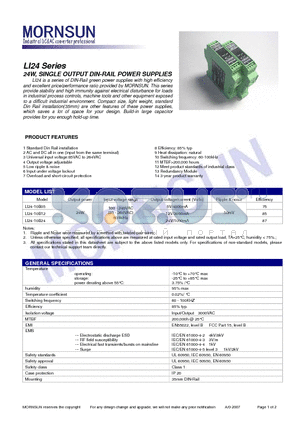 LI24-10B05 datasheet - 24W, SINGLE OUTPUT DIN-RAIL POWER SUPPLIES