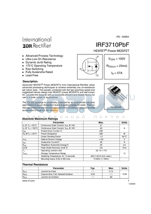 IRF3710PBF datasheet - HEXFET Power MOSFET