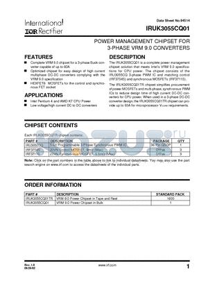 IRF3711S datasheet - POWER MANAGEMENT CHIPSET FOR 3-PHASE VRM 9.0 CONVERTERS