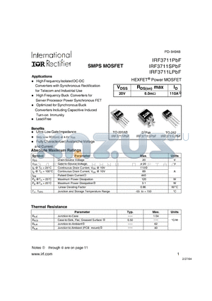 IRF3711SPBF datasheet - HEXFET Power MOSFET