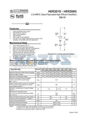 HER202G datasheet - 2.0 AMPS. Glass Passivated High Efficient Rectifiers