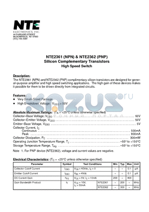 NTE2362 datasheet - Silicon Complementary Transistors High Speed Switch