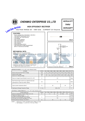 HER202PT datasheet - HIGH EFFICIENCY RECTIFIER