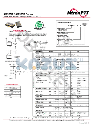 K1526BA datasheet - 9x11 mm, 5.0 or 3.3 Volt, CMOS/TTL, VCXO