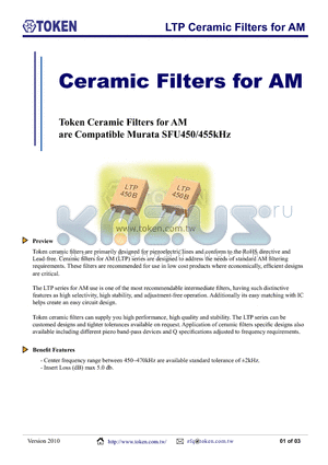 LTP455AP datasheet - LTP Ceramic Filters for AM