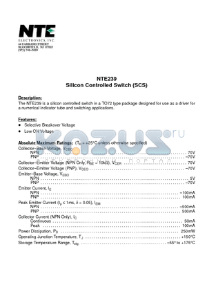 NTE239 datasheet - Silicon Controlled Switch (SCS)