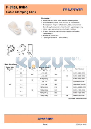 N6NY-008C-9-CMC datasheet - P-Clips, Nylon Cable Clamping Clips