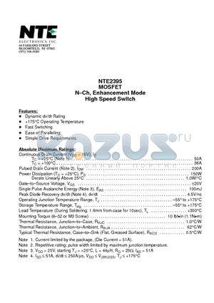 NTE2395 datasheet - MOSFET N-Ch, Enhancement Mode High Speed Switch