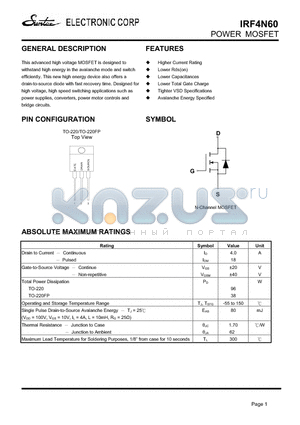 IRF4N60FP datasheet - POWER MOSFET