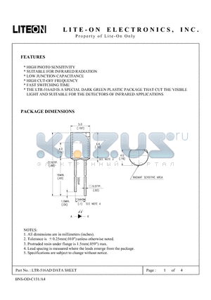 LTR-516AD datasheet - HIGH PHOTO SENSITIVITY