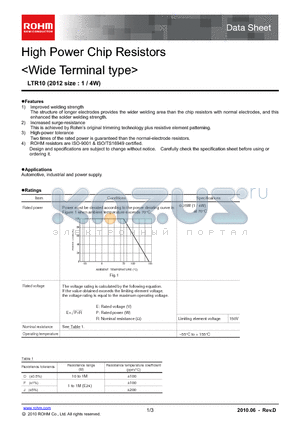 LTR10 datasheet - High Power Chip Resistors