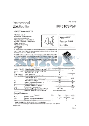 IRF510SPBF datasheet - HEXFET Power MOSFET