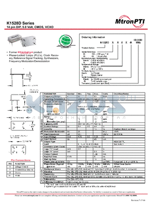 K1528DBE-R datasheet - 14 pin DIP, 5.0 Volt, CMOS, VCXO