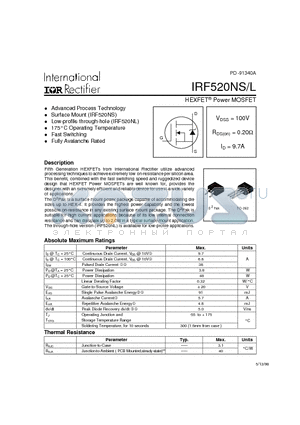 IRF520L datasheet - Power MOSFET(Vdss=100V, Rds(on)=0.20ohm, Id=9.7A)