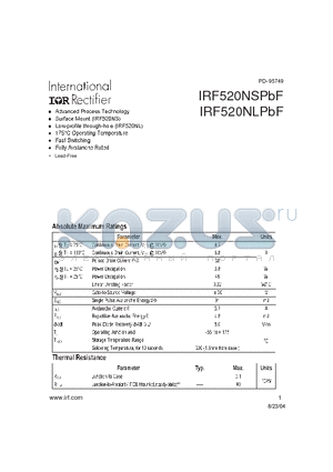 IRF520NLPBF datasheet - Advamced {rpcess Technology Surface Mount