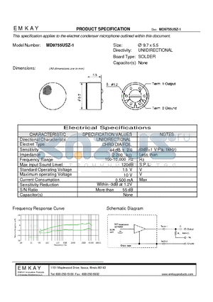 MD9755USZ-1 datasheet - electret condenser microphone outlined