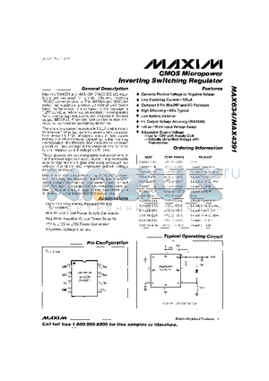 MAX634EPA datasheet - CMOS Micropower Inverting Switching Regulator