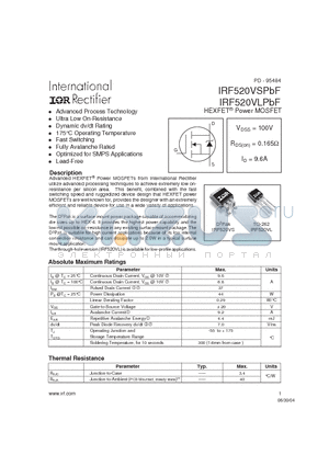 IRF520VLPBF datasheet - HEXFET Power MOSFET