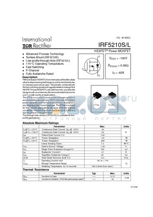 IRF5210L datasheet - Power MOSFET(Vdss=-100V, Rds(on)=0.06ohm, Id=-40A)