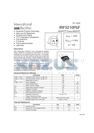 IRF5210PBF datasheet - HEXFET Power MOSFET