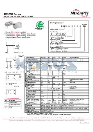 K1528DDS datasheet - 14 pin DIP, 5.0 Volt, CMOS, VCXO
