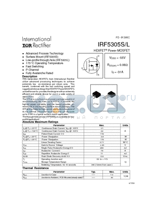 IRF5305L datasheet - Power MOSFET(Vdss=-55V, Rds(on)=0.06ohm, Id=-31A)