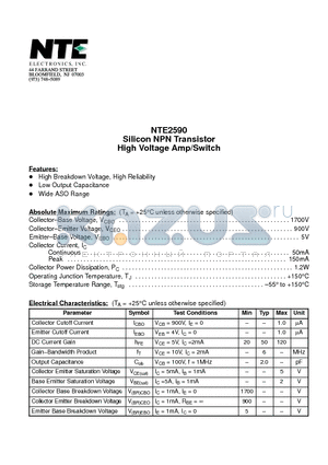 NTE2590 datasheet - Silicon NPN Transistor High Voltage Amp/Switch