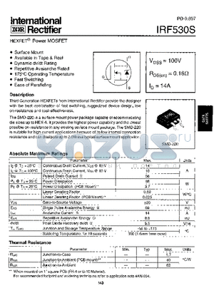 IRF530S datasheet - Power MOSFET(Vdss=100V, Rds(on)=0.16ohm, Id=14A)