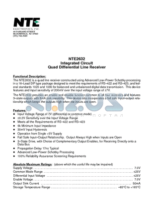 NTE2632 datasheet - Integrated Circuit Quad Differential Line Receiver
