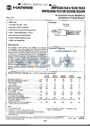 IRF531 datasheet - N-Channel Power MOSFETs Avalanche Energy Rated