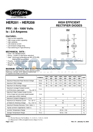 HER205 datasheet - HIGH EFFICIENT RECTIFIER DIODES