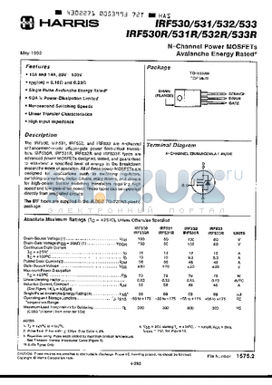 IRF531R datasheet - N-Channel Power MOSFETs Avalanche Energy Rated