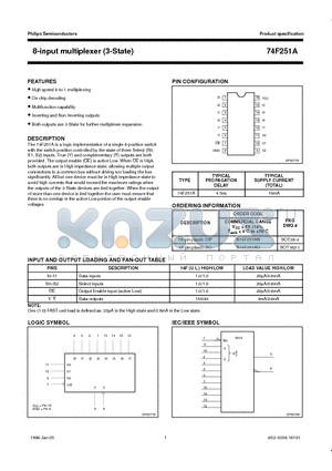 N74F251AD datasheet - 8-input multiplexer 3-State