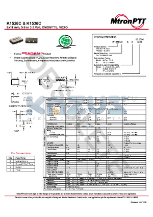 K1536CA datasheet - 9x11 mm, 5.0 or 3.3 Volt, CMOS/TTL, VCXO