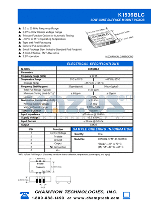 K1536BLCM datasheet - LOW COST SURFACE MOUNT VCXOS