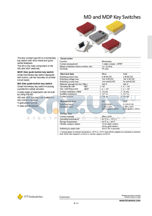 MDAG01 datasheet - MD and MDP Key Switches