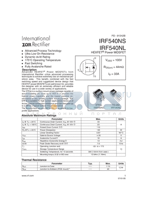 IRF540NS datasheet - HEXFET^ Power MOSFET