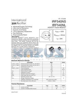 IRF540NS_05 datasheet - HEXFET^ Power MOSFET