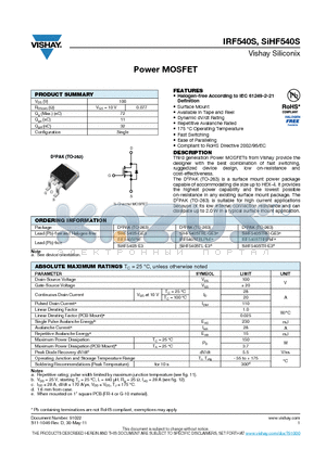 IRF540STRRPBF datasheet - Power MOSFET