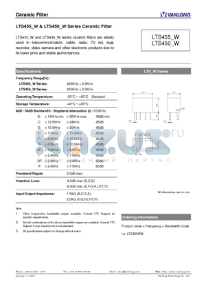 LTS455-W datasheet - Ceramic Filter