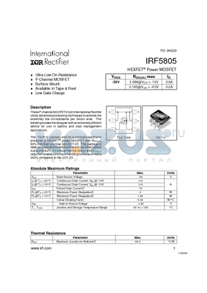 IRF5805 datasheet - Power MOSFET(Vdss=-30V)