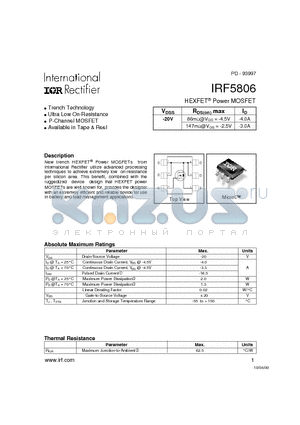 IRF5806 datasheet - Power MOSFET(Vdss=-20V)